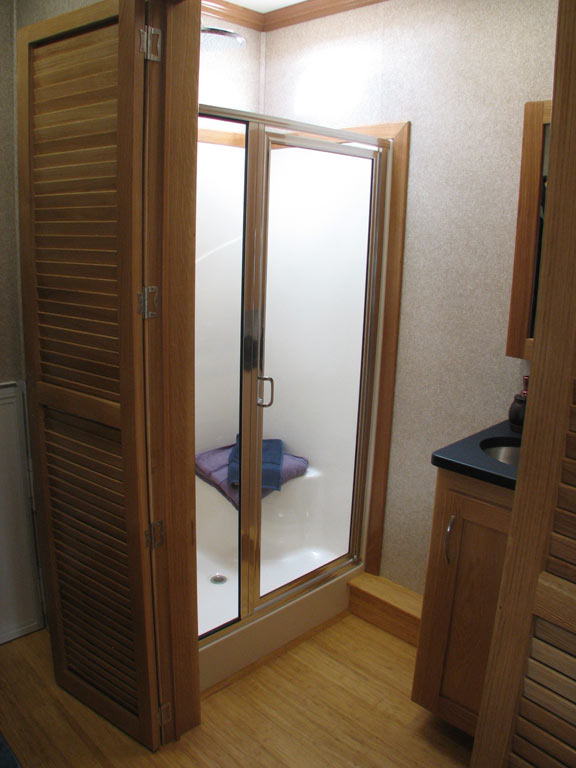 Residential shower. We also offer custom Corian or tile showers, lover doors, pocket doors, etc. All custom as per order